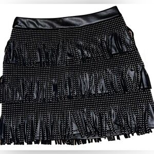 Fun Faux Leather Fringe Mini Skirt
